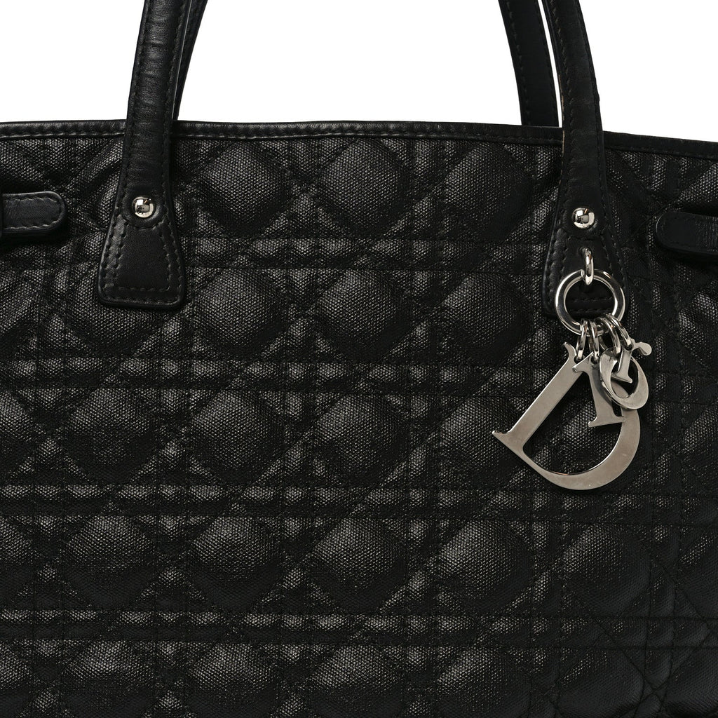 Christian Dior Coated Canvas Cannage Small Panarea Tote Black