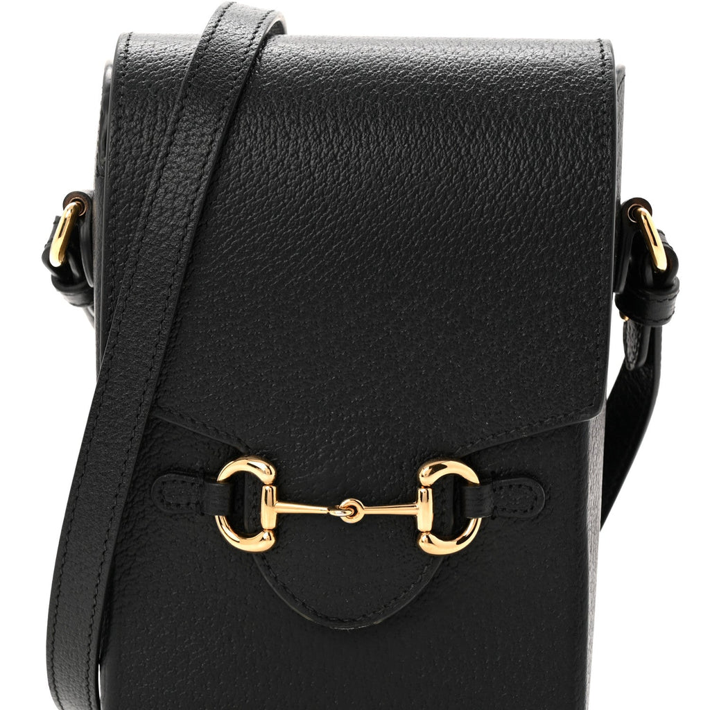 Gucci Dollar Calfskin Vertical Horsebit 1955 Crossbody Bag Black