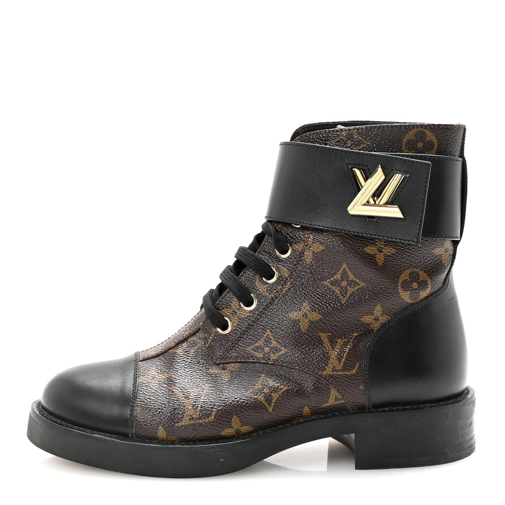 Louis Vuitton Calfskin Monogram Wonderland Flat Ranger Boots 37 Black