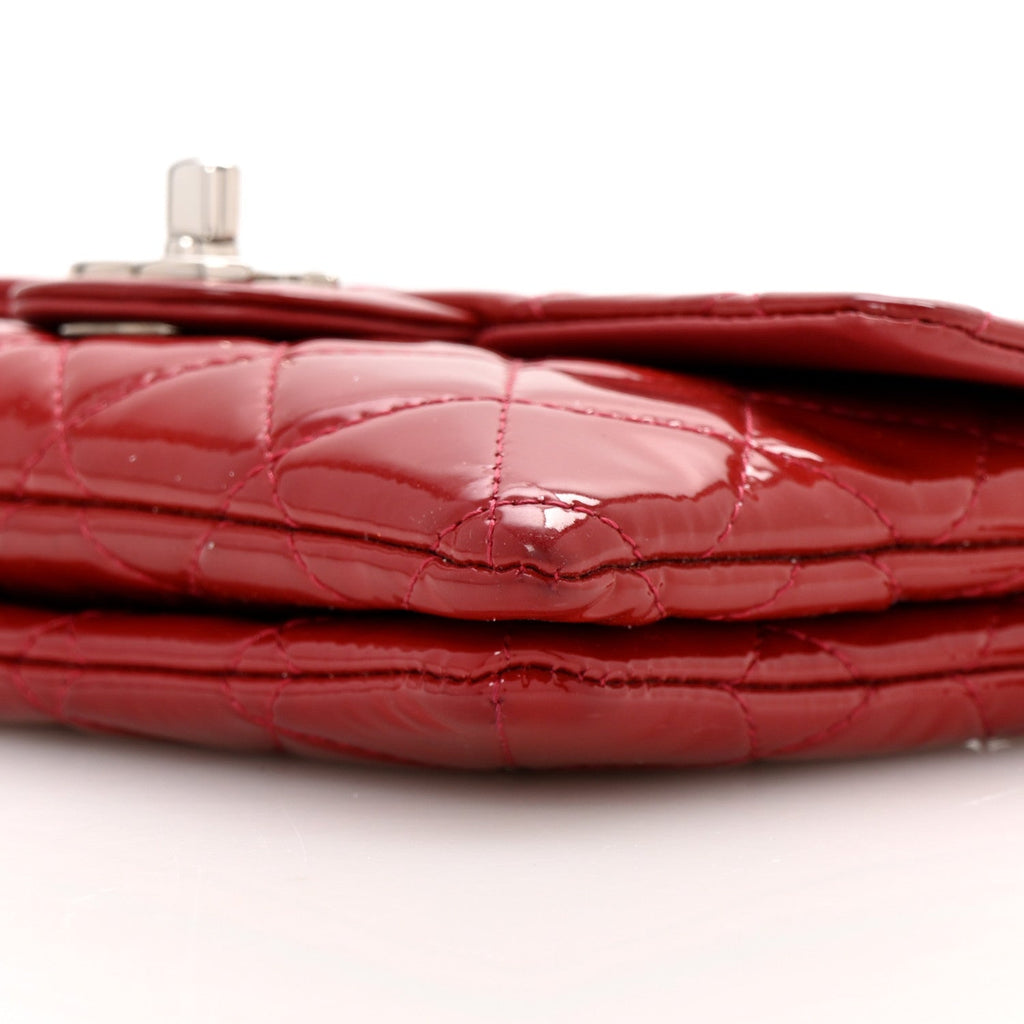 Chanel Patent Quilted Mini Flap Clutch With Chain  Red