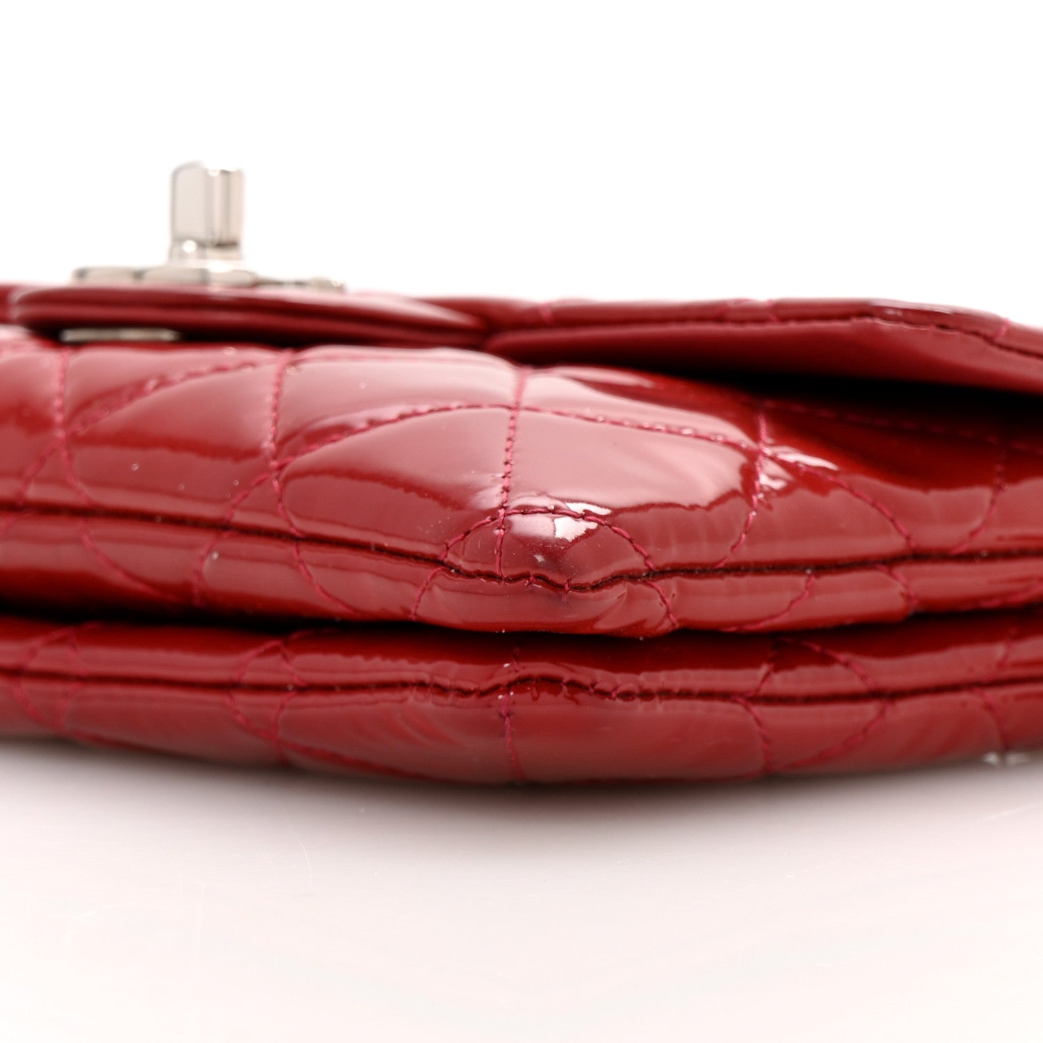 Chanel Patent Quilted Mini Flap Clutch With Chain  Red
