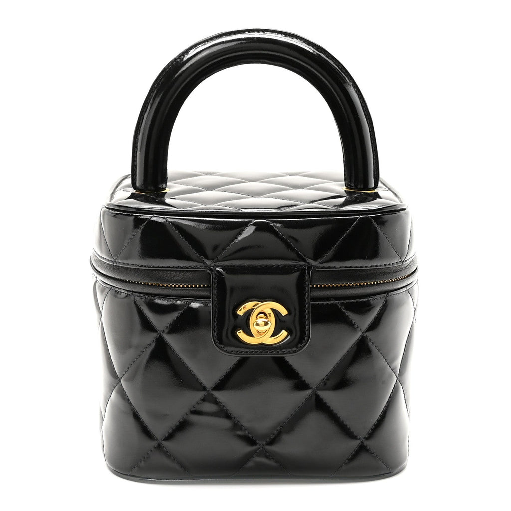 Chanel Patent Quilted Top Handle Vanity Case Black