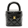 Chanel Patent Quilted Top Handle Vanity Case Black