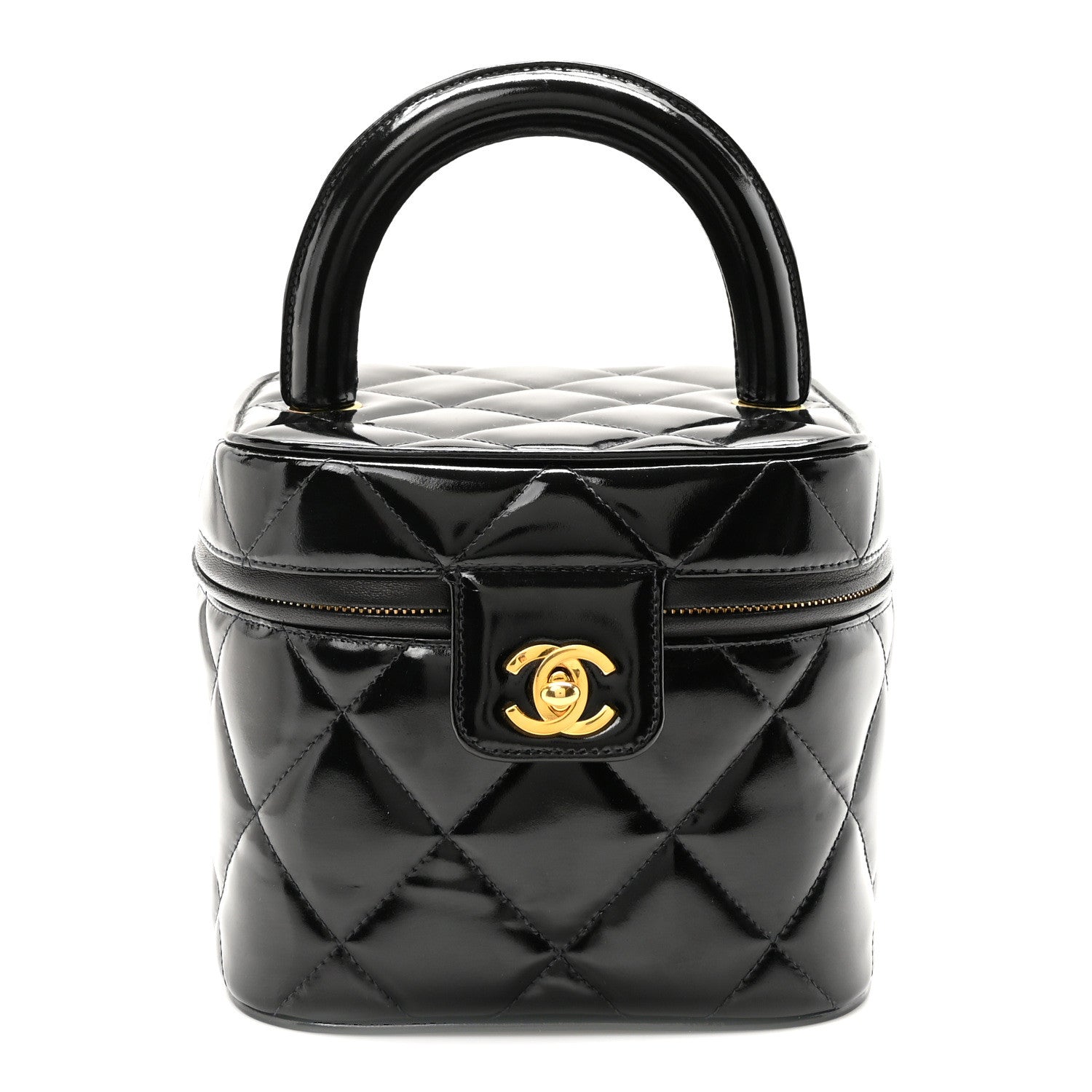 Chanel Patent Quilted Top Handle Vanity Case Black