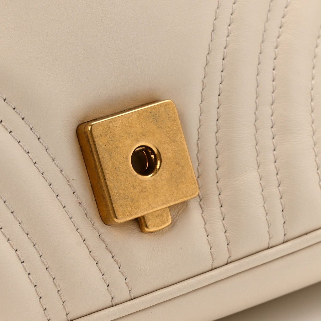 Gucci Calfskin Matelasse Small GG Marmont Shoulder Bag White