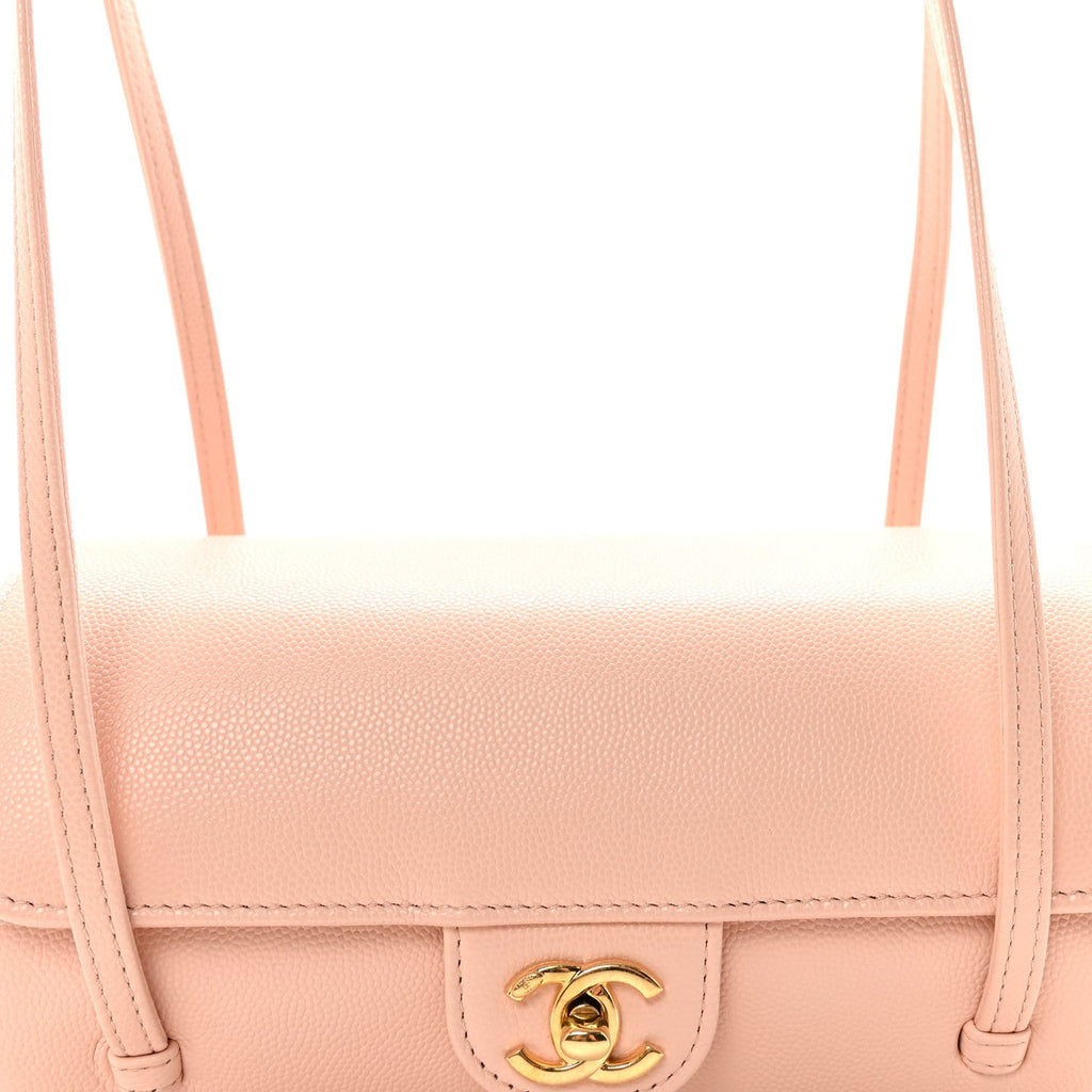 Chanel Shiny Caviar Preppy Coco Small Bowling Bag Light Pink