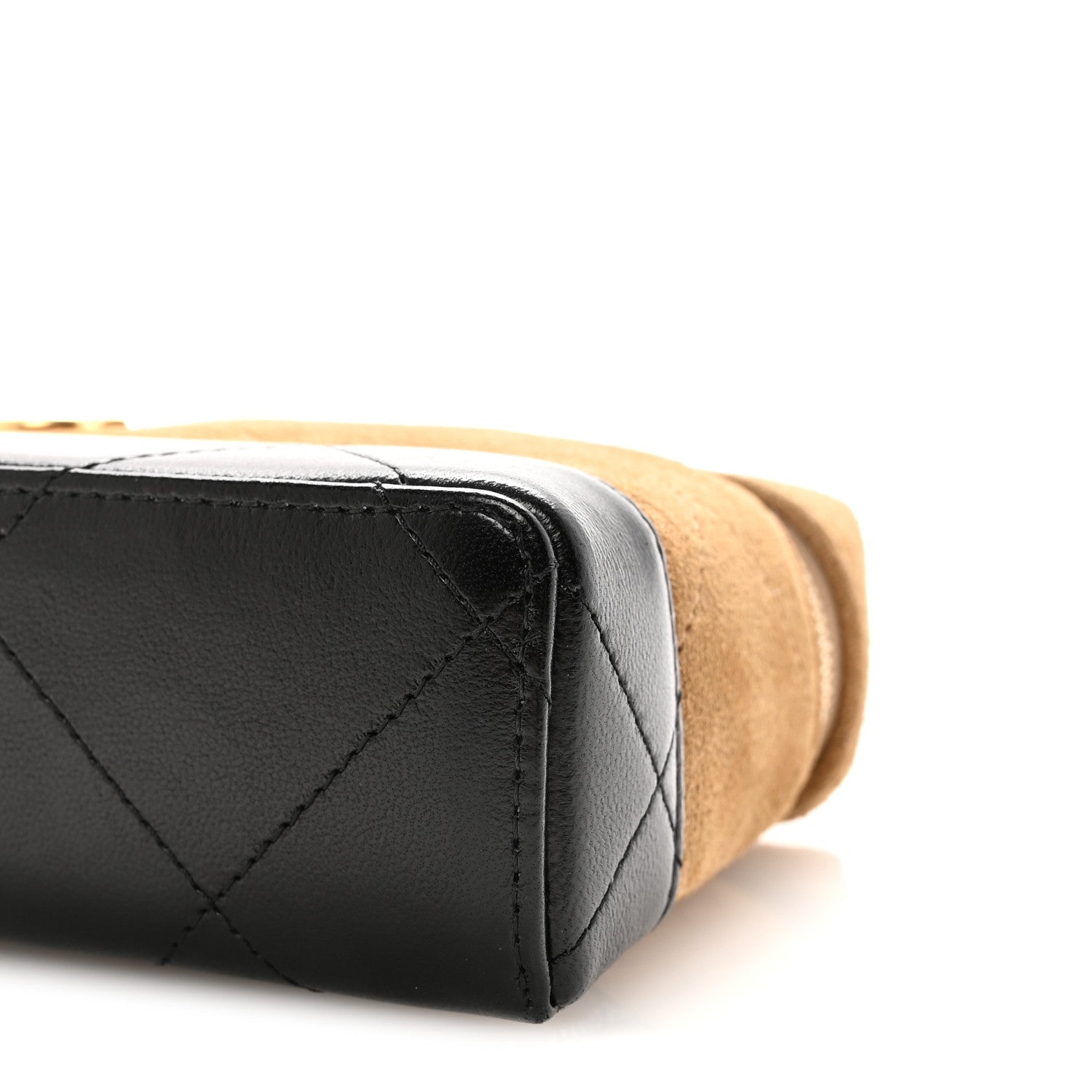 Chanel Suede Calfskin Shiny Lambskin Quilted Top Handle Slim Vanity Case With Chain Beige Black