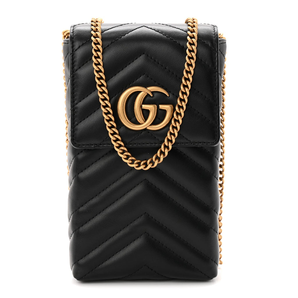 Gucci Calfskin Small GG Marmont Phone Crossbody Bag Black