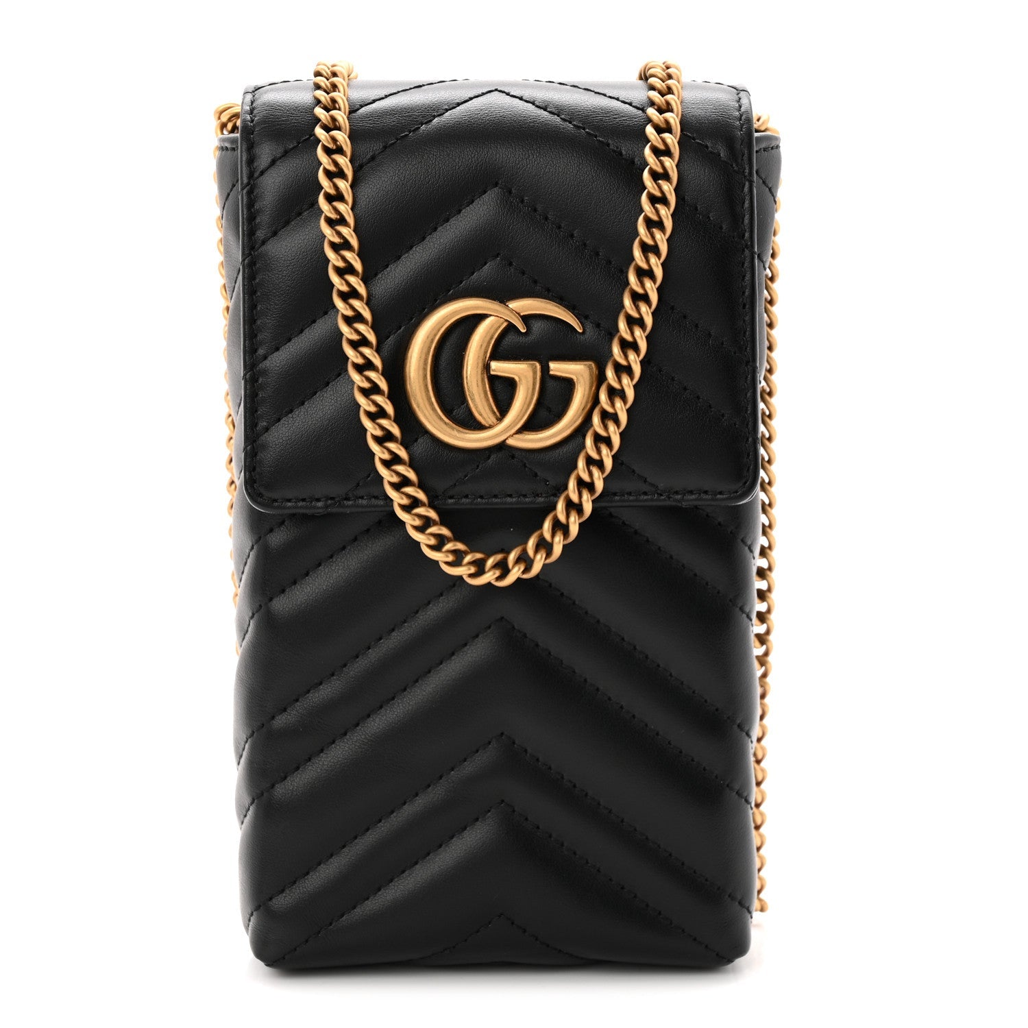 Gucci Calfskin Small GG Marmont Phone Crossbody Bag Black