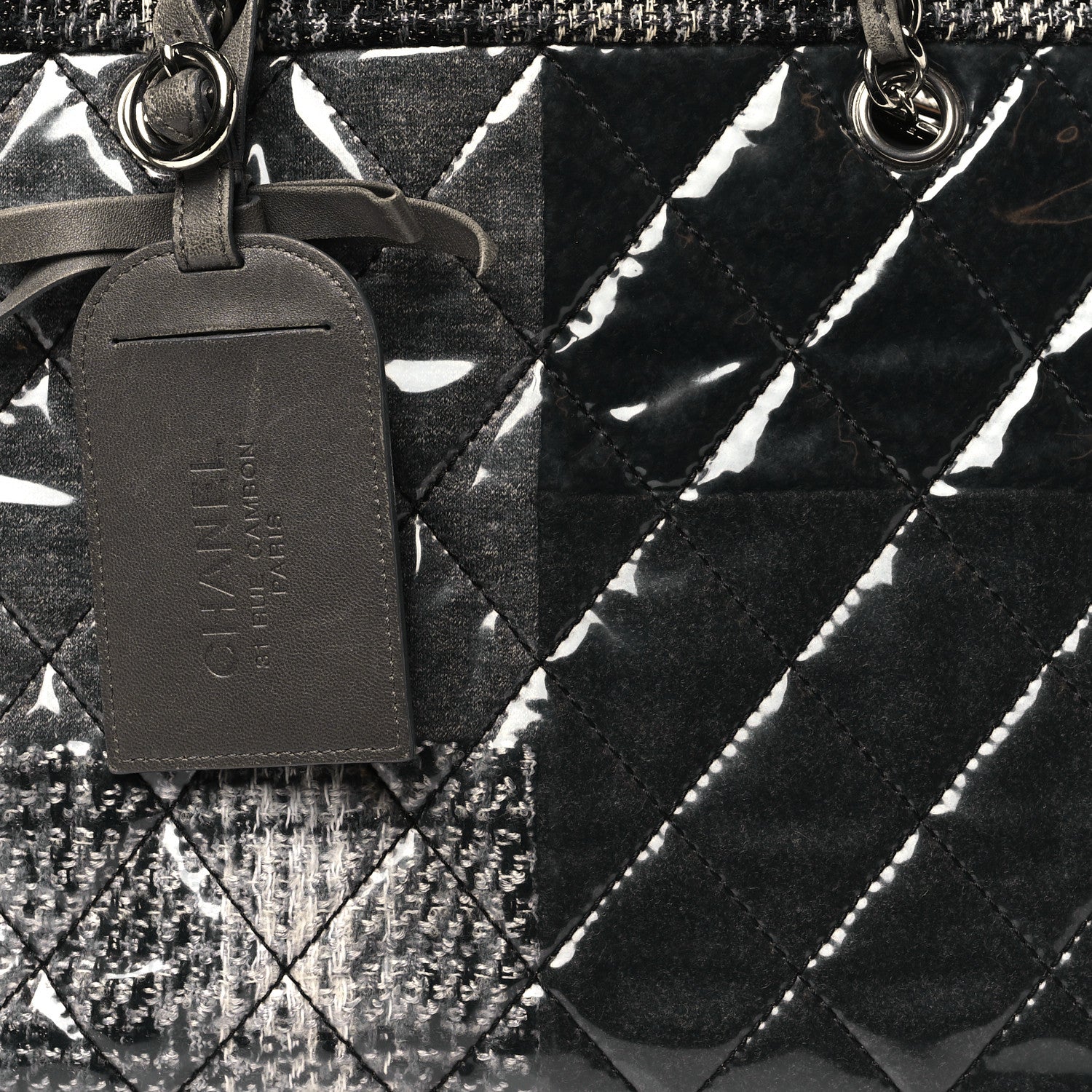 Chanel Vinyl Funny Tweed Patchwork Tote Grey
