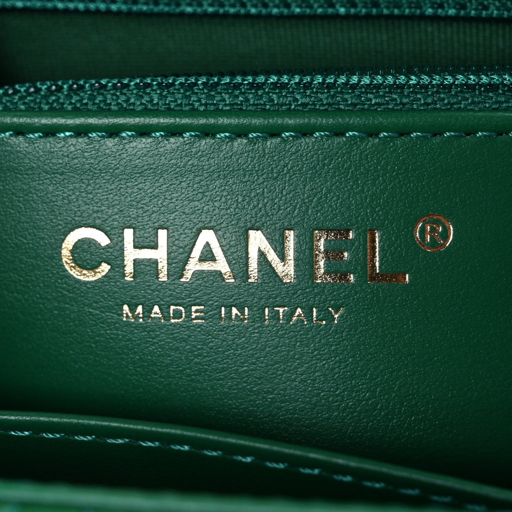 Chanel Shiny Aged Calfskin Quilted Nano Kelly Shopper Green