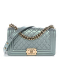 Chanel Iridescent Patent Calfskin Quilted Medium Boy Flap Light Blue