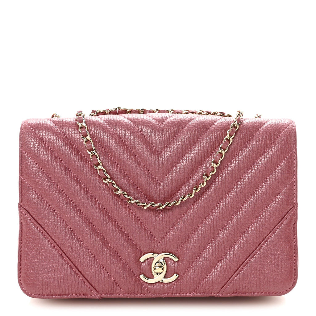 Chanel Metallic Calfskin Chevron Quilted Small Statement Flap Pink