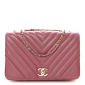 Chanel Metallic Calfskin Chevron Quilted Small Statement Flap Pink