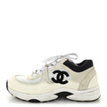 Mesh Suede Grained Calfskin Womens CC Sneakers 37 White Black