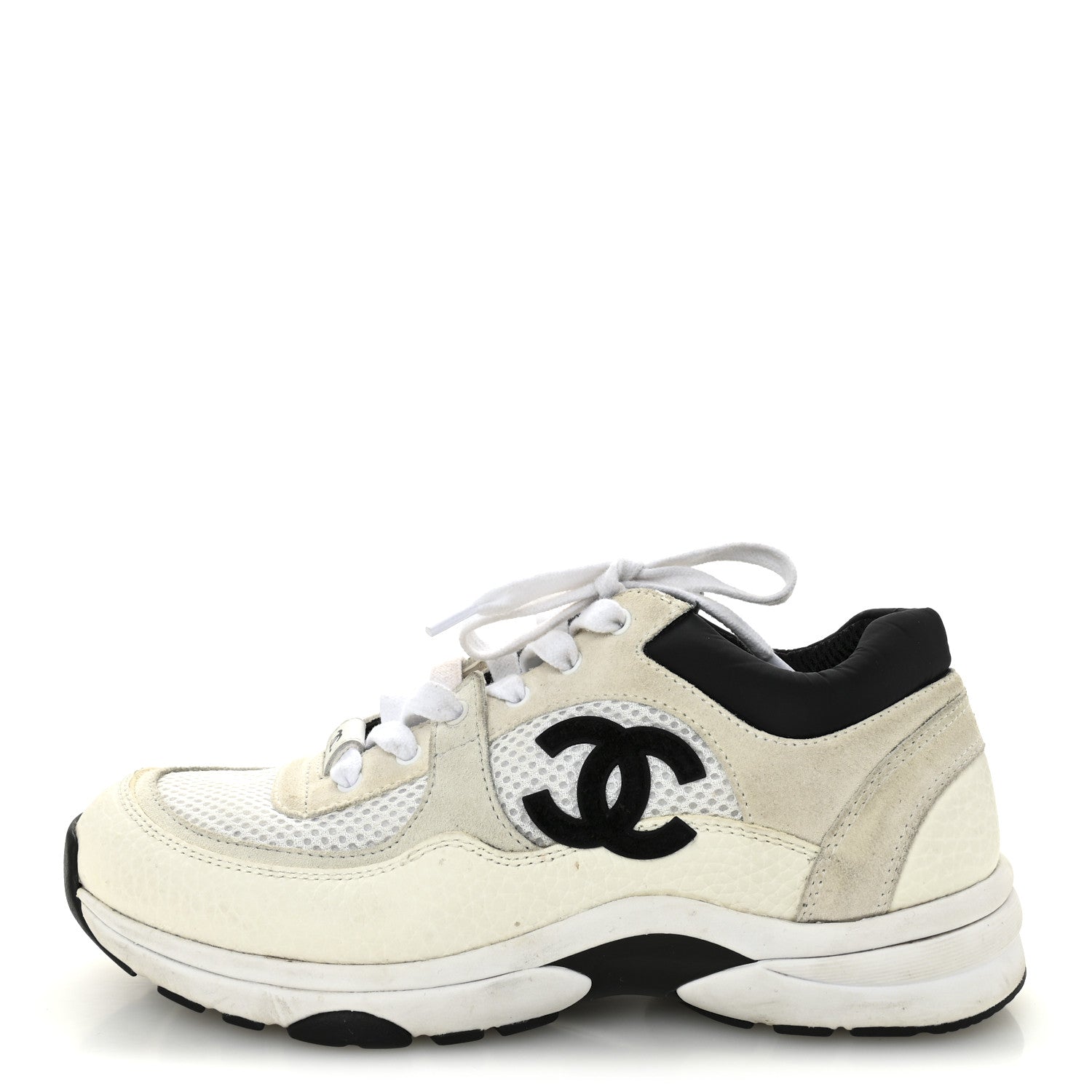 Mesh Suede Grained Calfskin Womens CC Sneakers 37 White Black