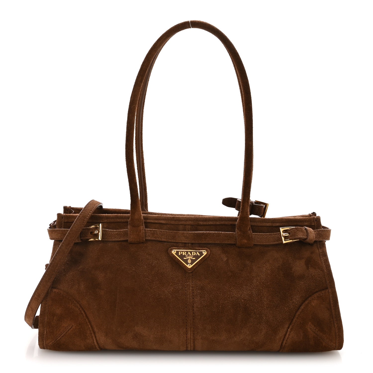 Prada Suede Triangle Medium Bonnie Shoulder Bag Cacao