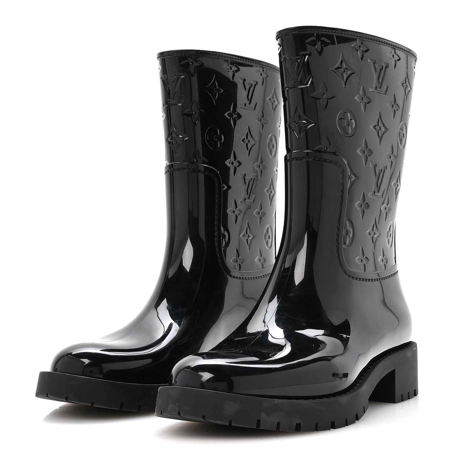 Louis Vuitton Rubber Embossed Monogram Splash Rain Short Boots 39 Black