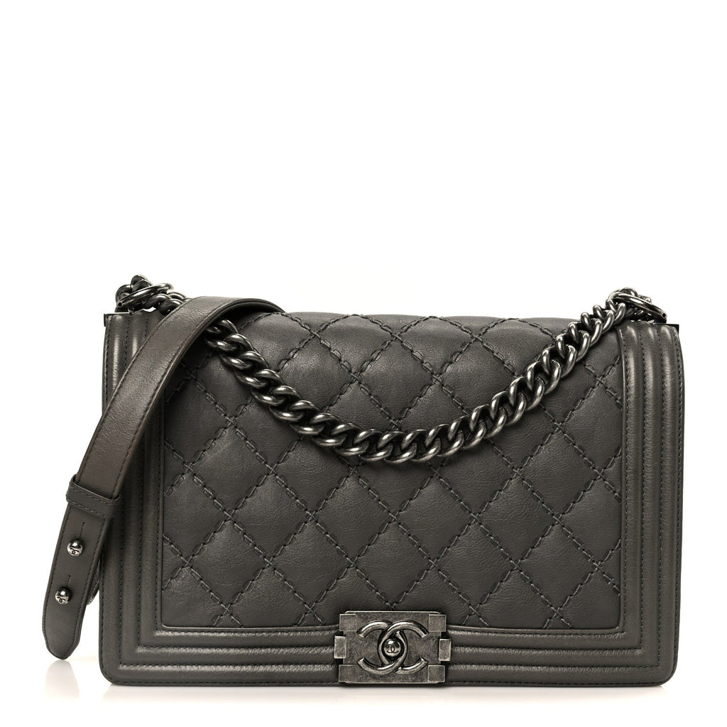 Chanel Calfskin Double Stitch New Medium Boy Flap Grey