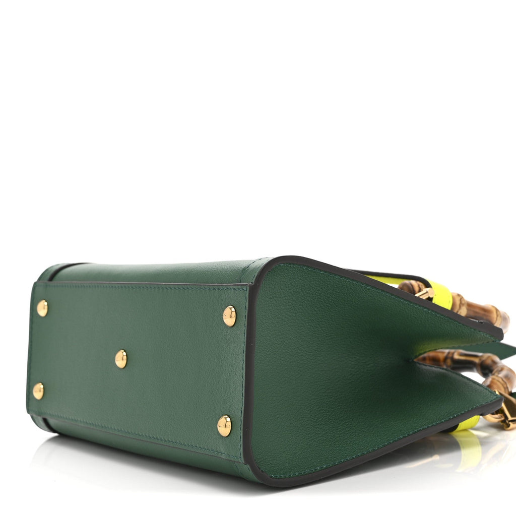 Gucci Wonka Grain Calfskin Mini Diana Tote Bag Green Yellow Fluo