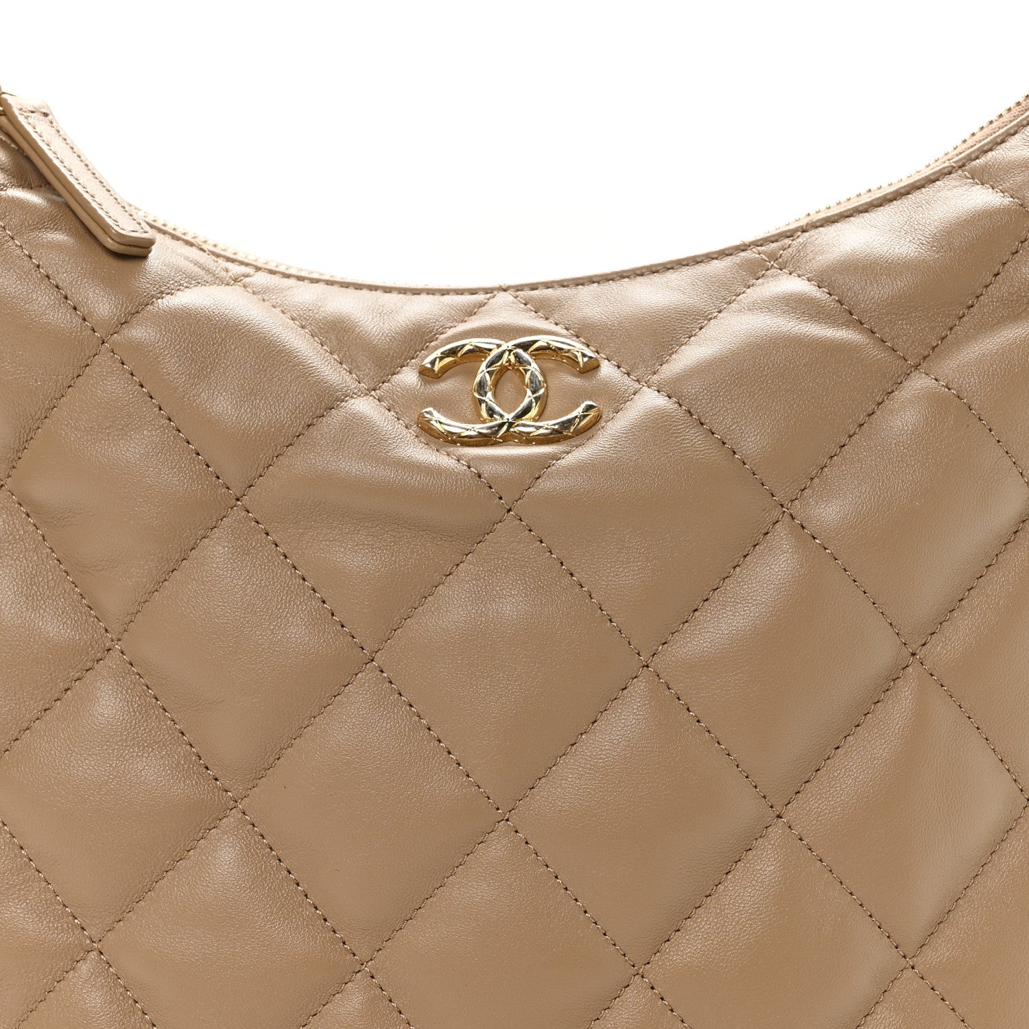 Chanel Lambskin Quilted Hobo Beige