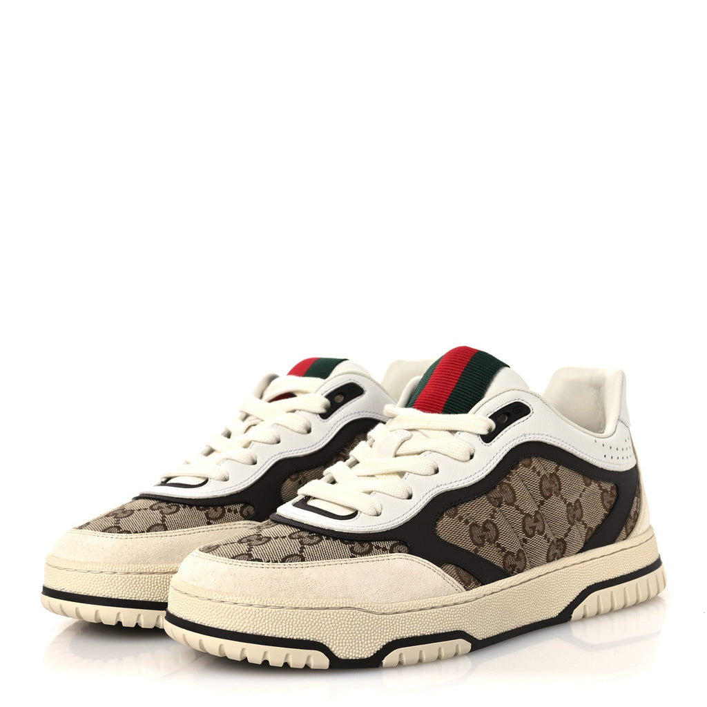 Gucci Monogram Suede Re-Web Sneakers 6 Ivory Beige Ebony