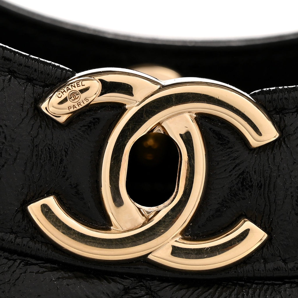 Chanel Shiny Crumpled Calfskin Quilted Small 31 Shopping Bag Black