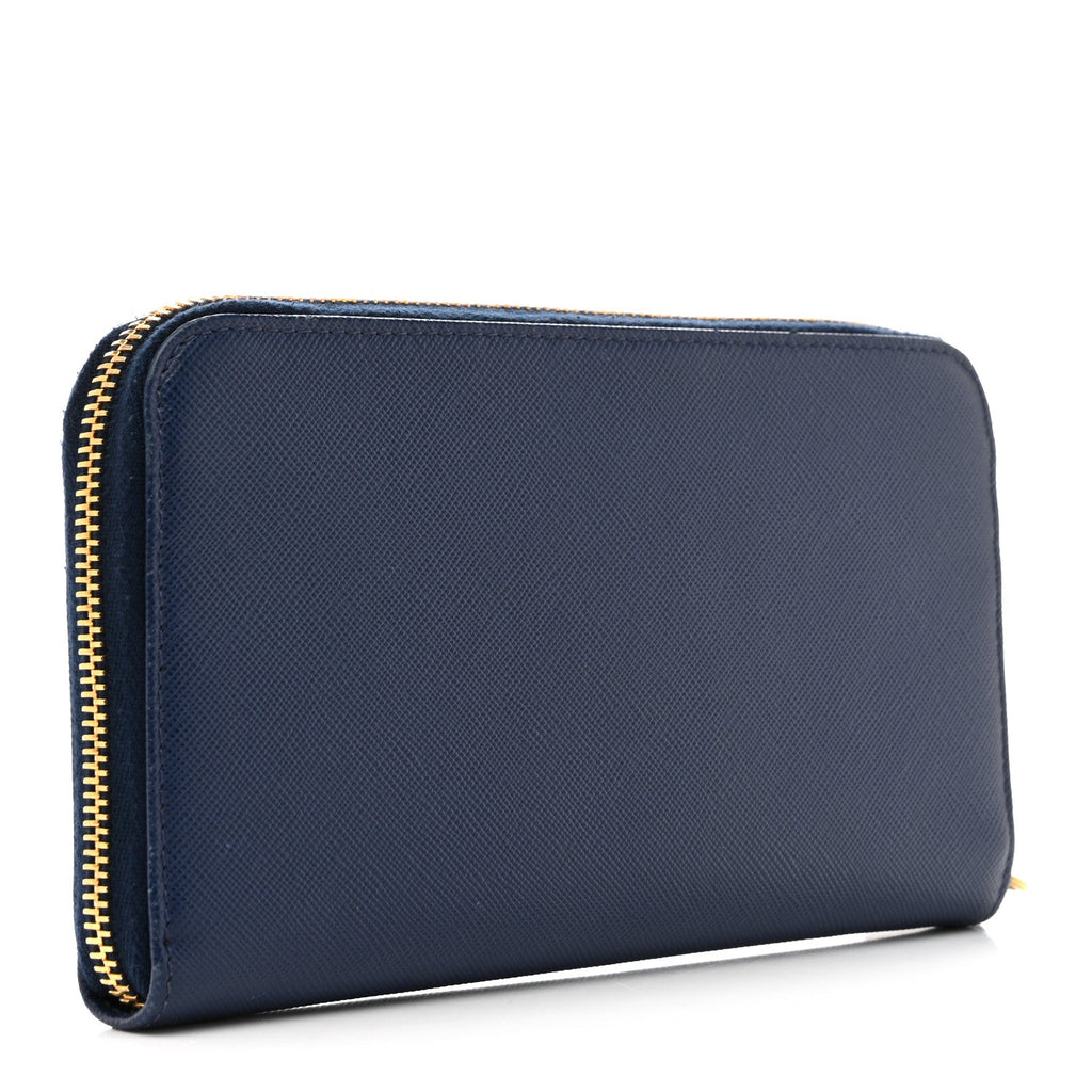 Prada Saffiano Metal Zip Around Wallet Baltico