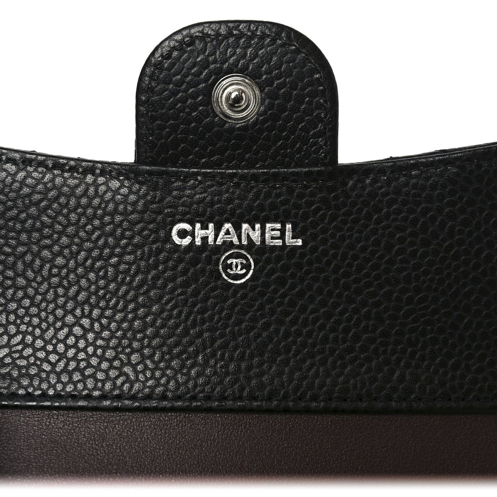 Caviar Quilted Compact Flap Wallet Black