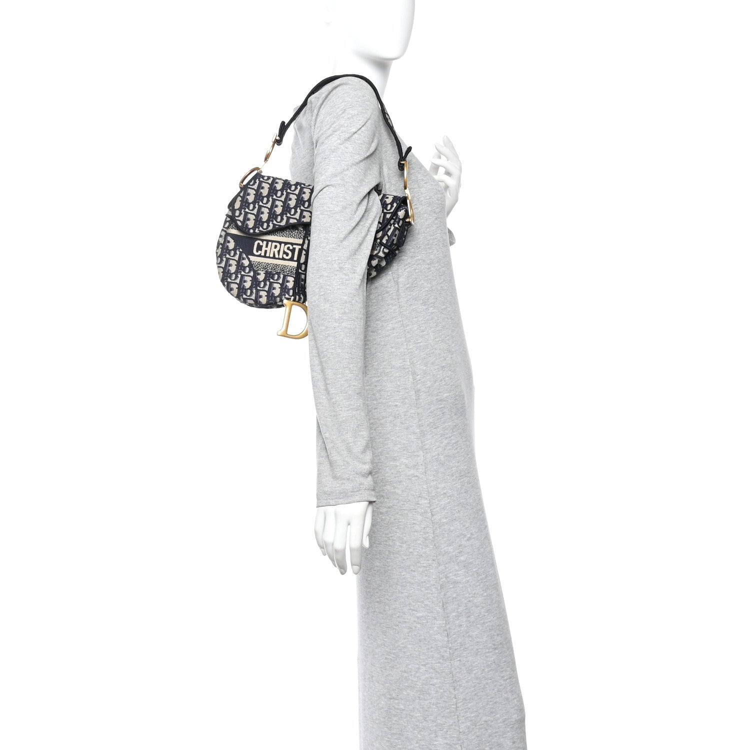 Christian Dior Oblique Embroidered Saddle Bag Blue