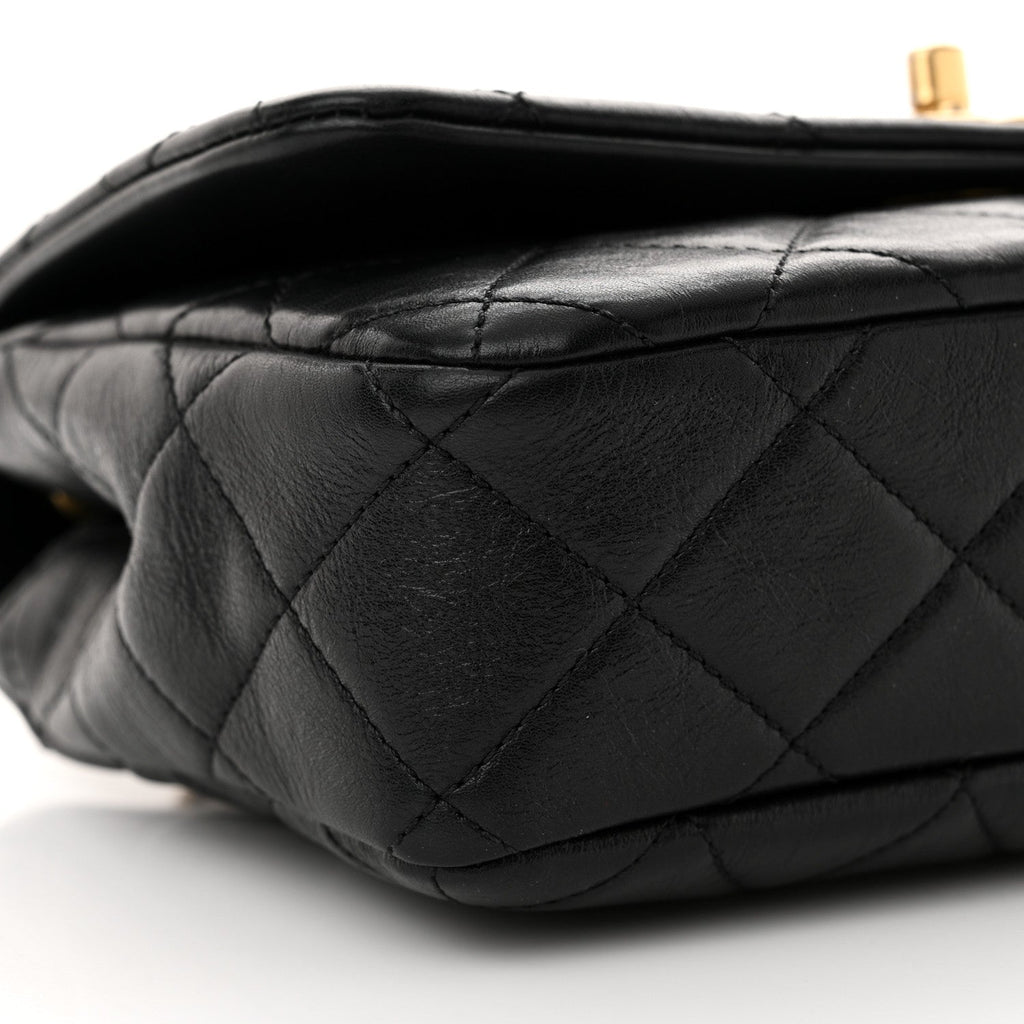 Chanel Glazed Calfskin Quilted Pearl Side Flap Black