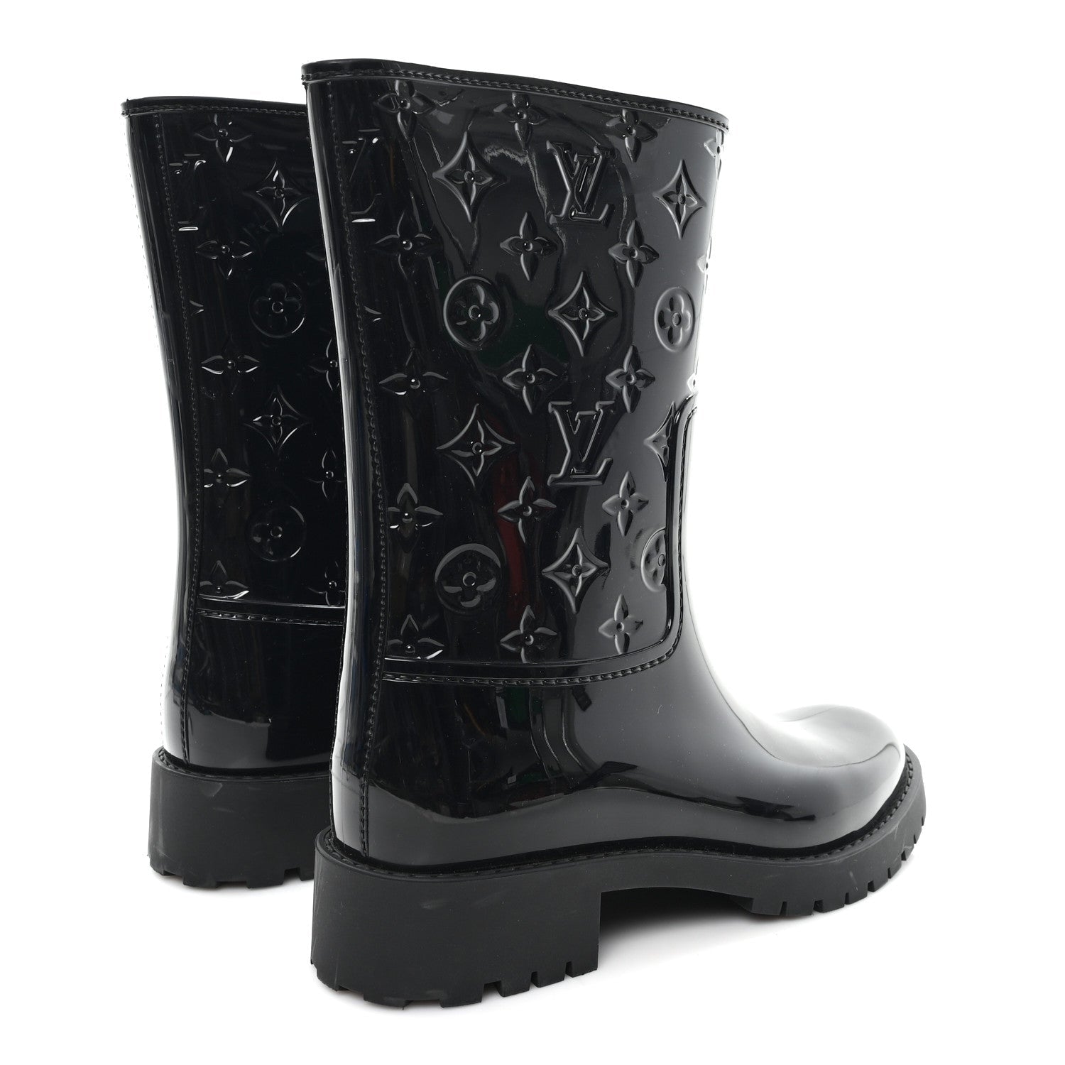 Louis Vuitton Rubber Embossed Monogram Drops Flat Half Boots 38 Black