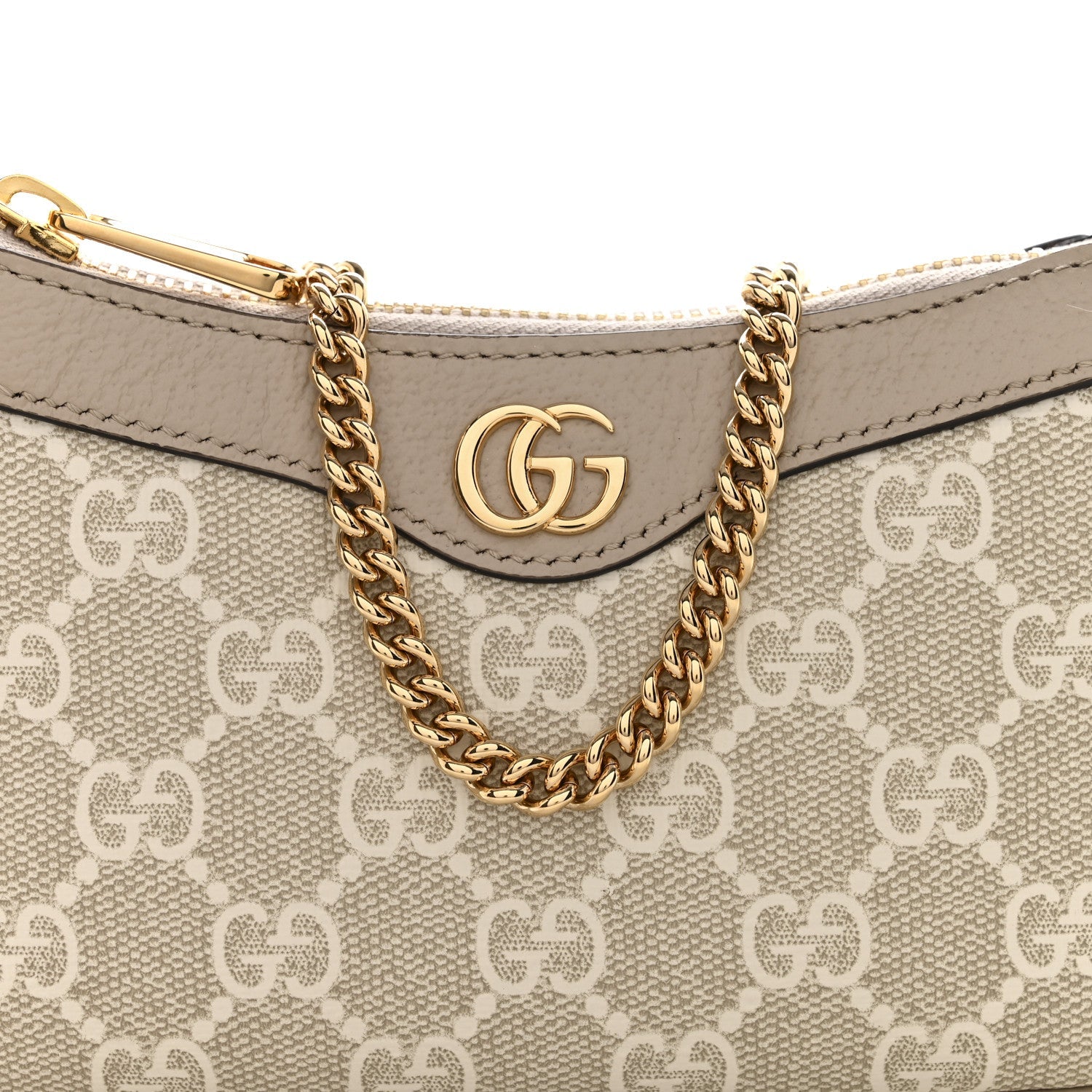 Gucci GG Supreme Monogram Textured Dollar Calfskin Web Mini Ophidia GG Handbag Beige Mystic White Oatmeal