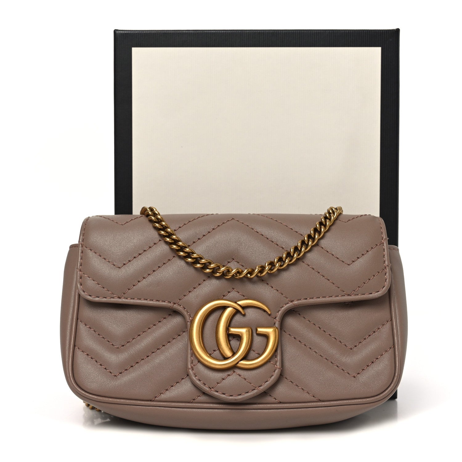 Gucci Calfskin Matelasse Super Mini GG Marmont Shoulder Bag Porcelain Rose