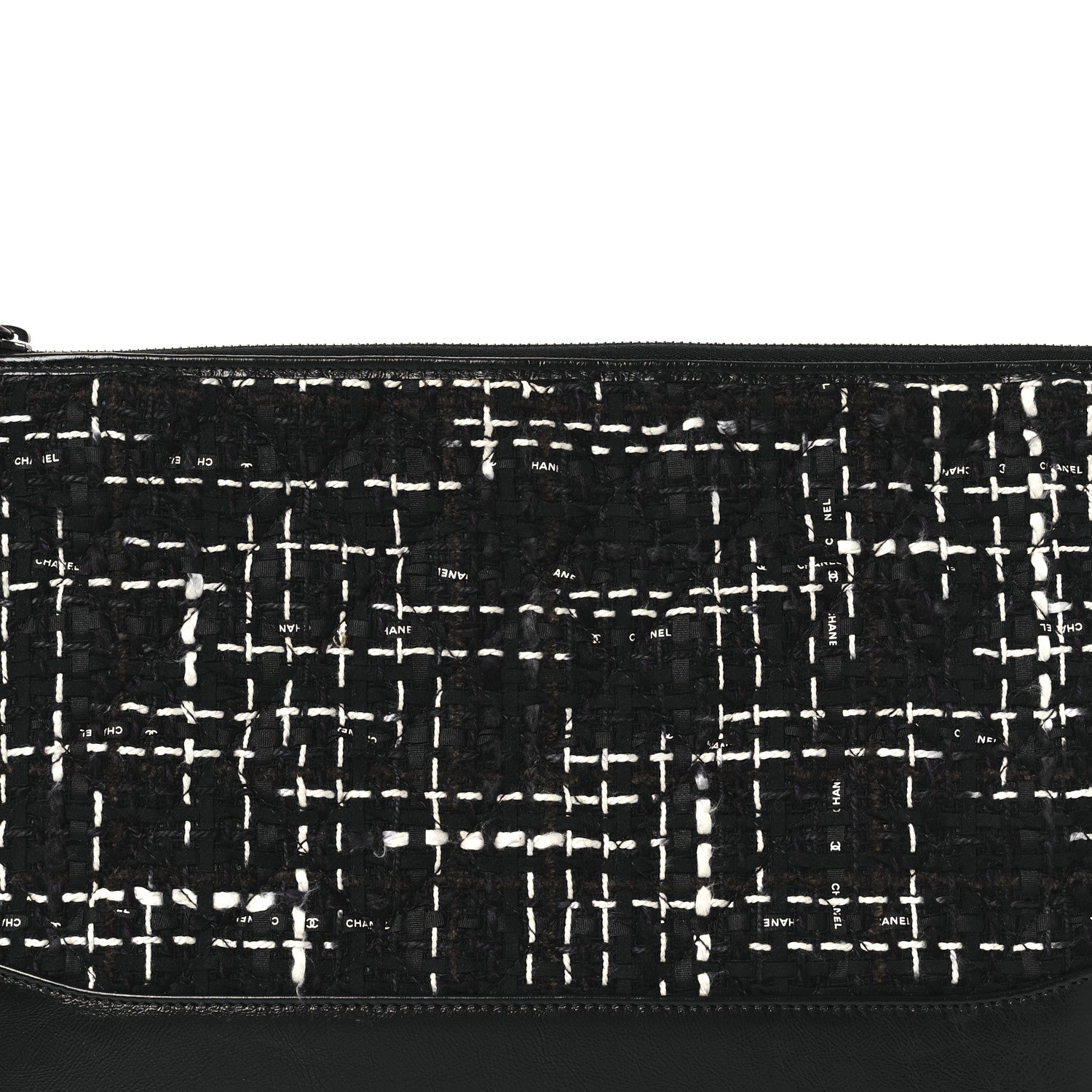 Chanel Tweed Calfskin Quilted Medium Cosmetic Pouch Black White
