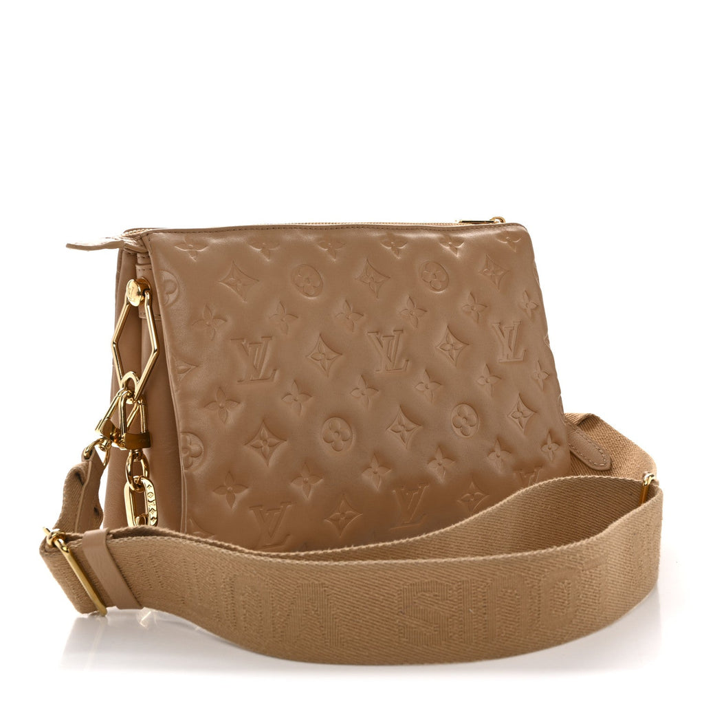 Louis Vuitton Lambskin Embossed Monogram Coussin PM Camel