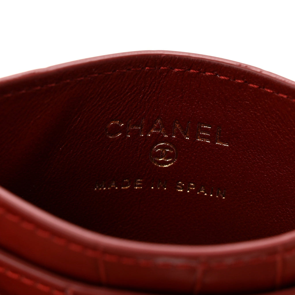 Calfskin Crocodile Embossed Crococo Card Holder Burgundy