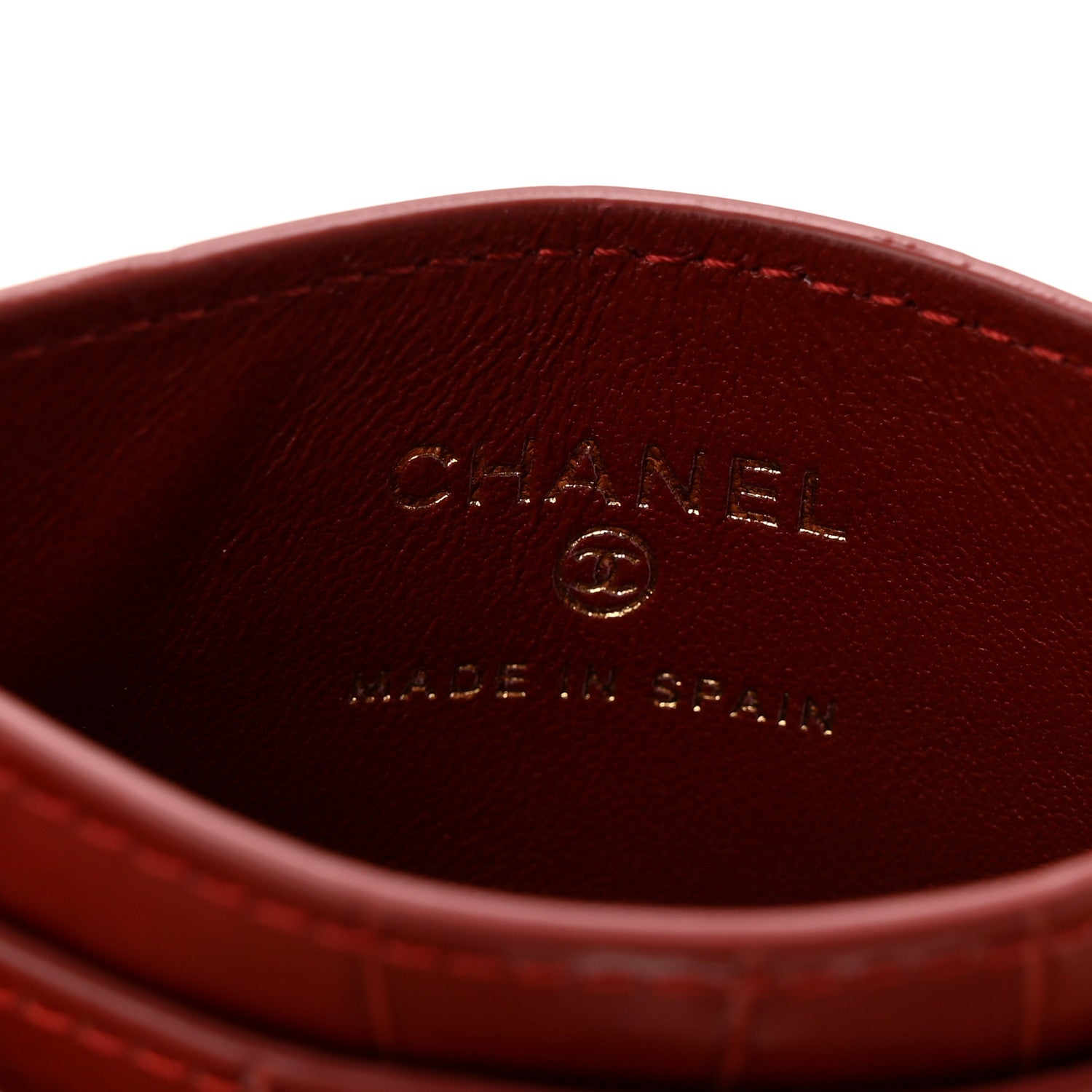 Calfskin Crocodile Embossed Crococo Card Holder Burgundy