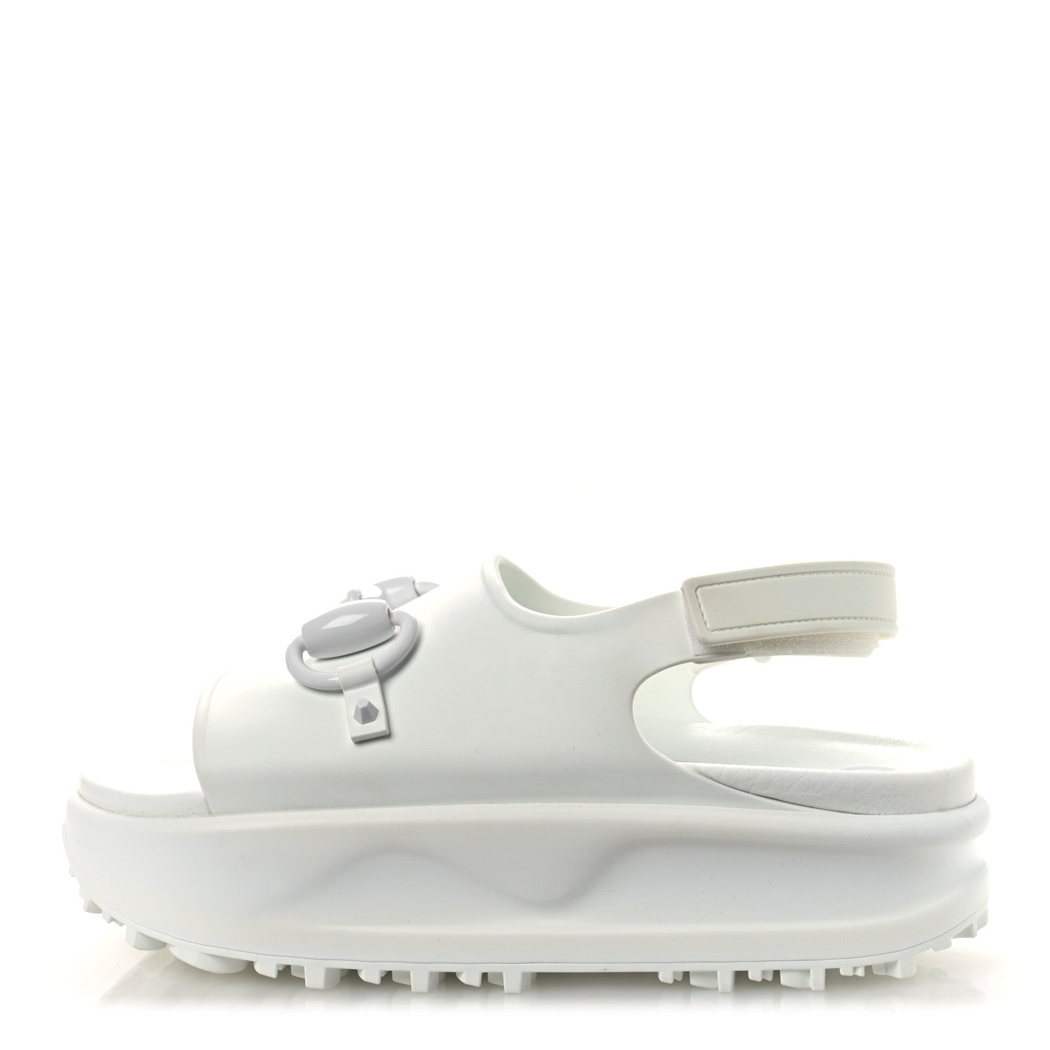 Gucci Soft Rubber Horsebit Touch Womens Strapped Sandals 38 Great White