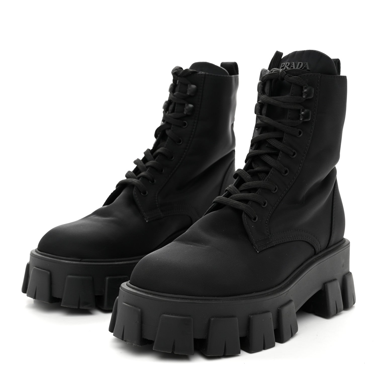 Prada Re-Nylon Gabardine Metal Triangle Logo Monolith Pouch Pocket 55mm Boots 39 Black