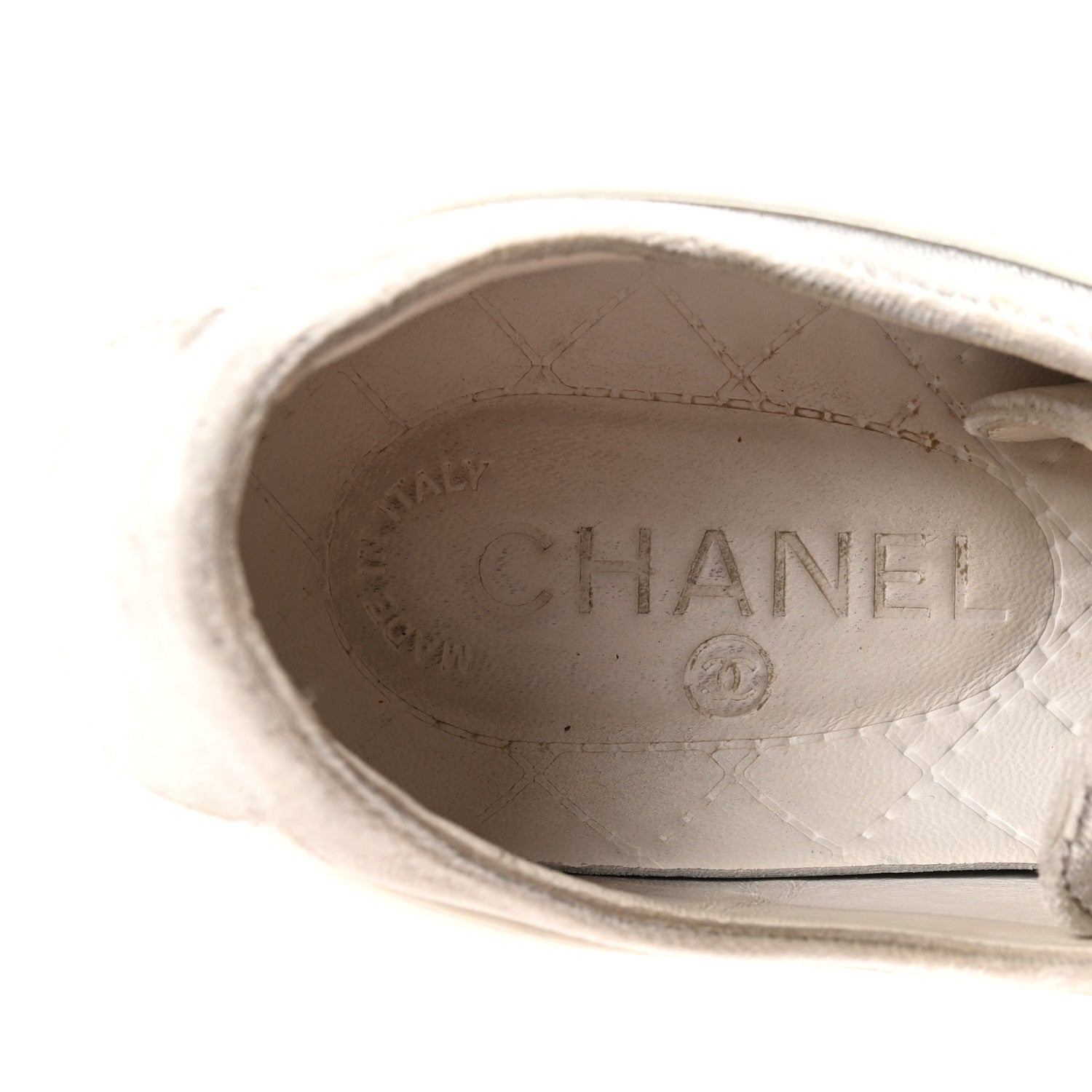 Calfskin Velvet Womens CC Sneakers 39.5 White Silver