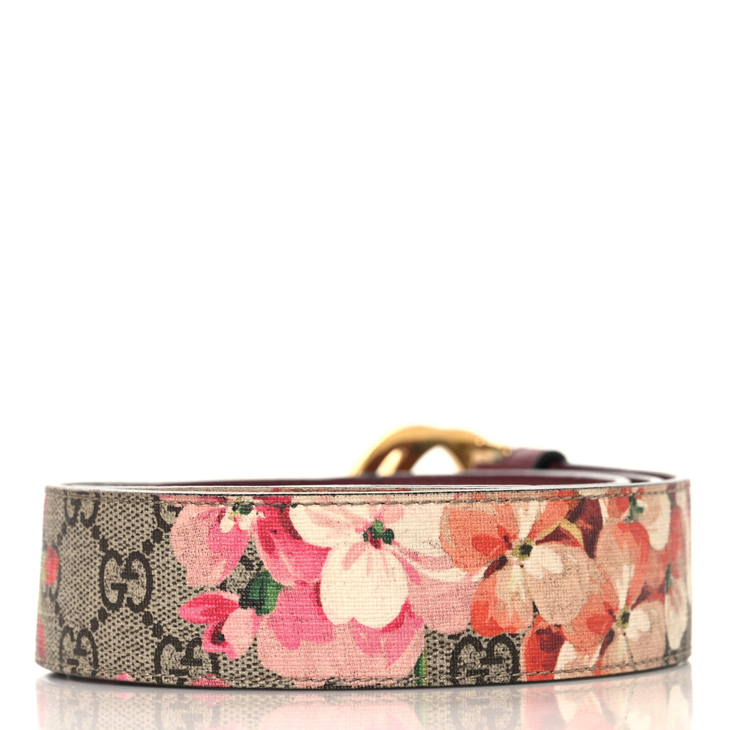 Gucci GG Supreme Monogram Blooms Moon Calfskin Interlocking G 37mm Belt 95 38 Beige Ebony Multicolor Dry Rose