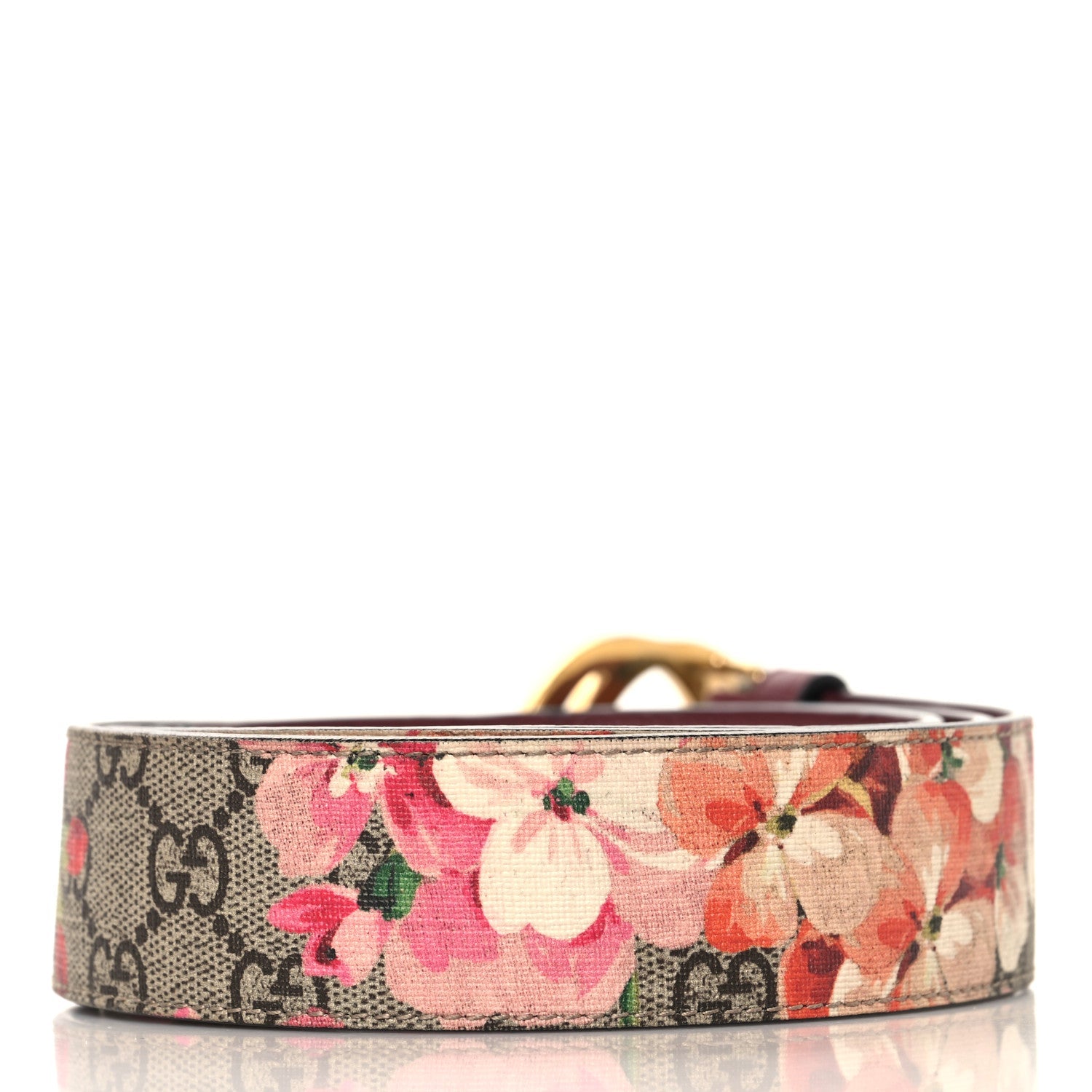 Gucci GG Supreme Monogram Blooms Moon Calfskin Interlocking G 37mm Belt 95 38 Beige Ebony Multicolor Dry Rose