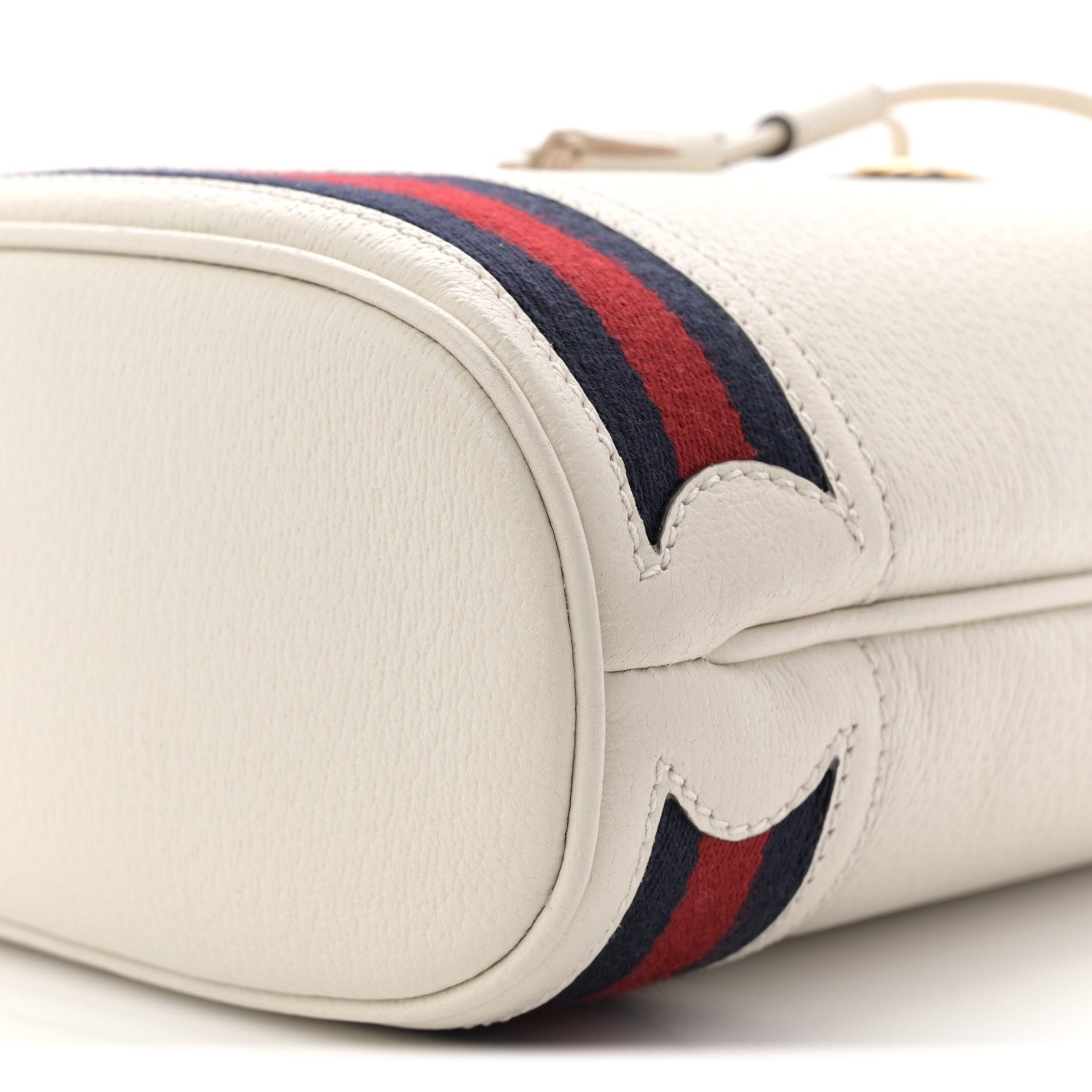 Gucci Glazed Textured Calfskin Web Small Ophidia Bucket Bag Mystic White