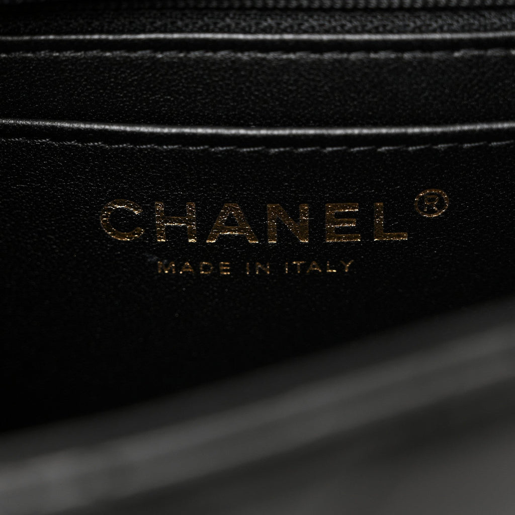 Chanel Lambskin Quilted Mini Top Handle Rectangular Flap Black