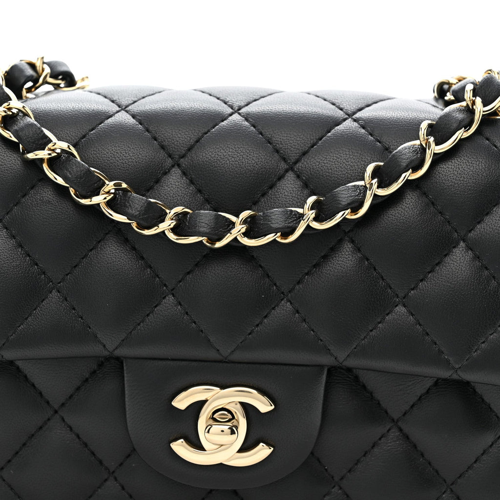 Chanel Lambskin Quilted Mini Rectangular Flap Black