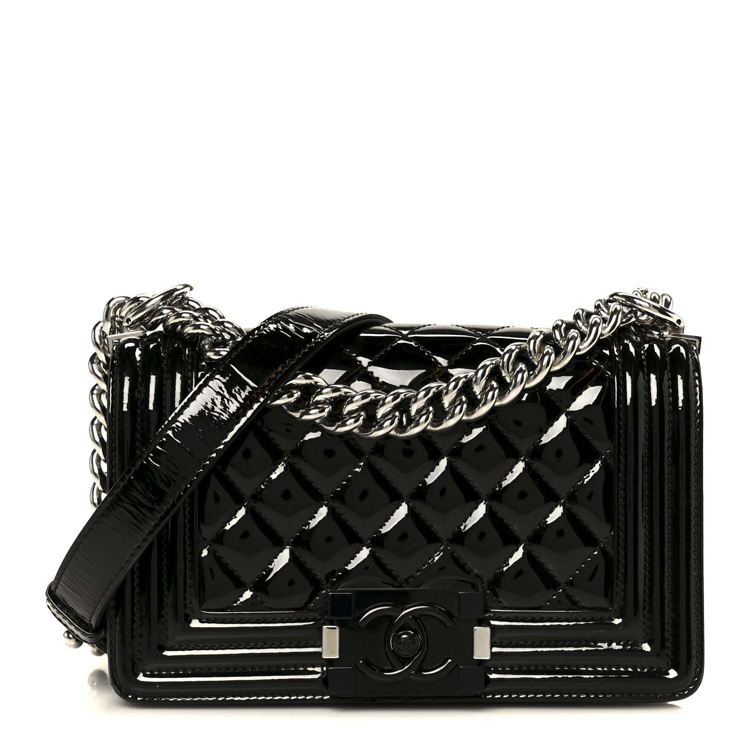 Chanel Patent Calfskin Quilted Small Boy Flap Plexiglass Black