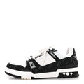 Louis Vuitton Calfskin Embossed Monogram Denim Mens LV Trainer Sneakers 9 Black