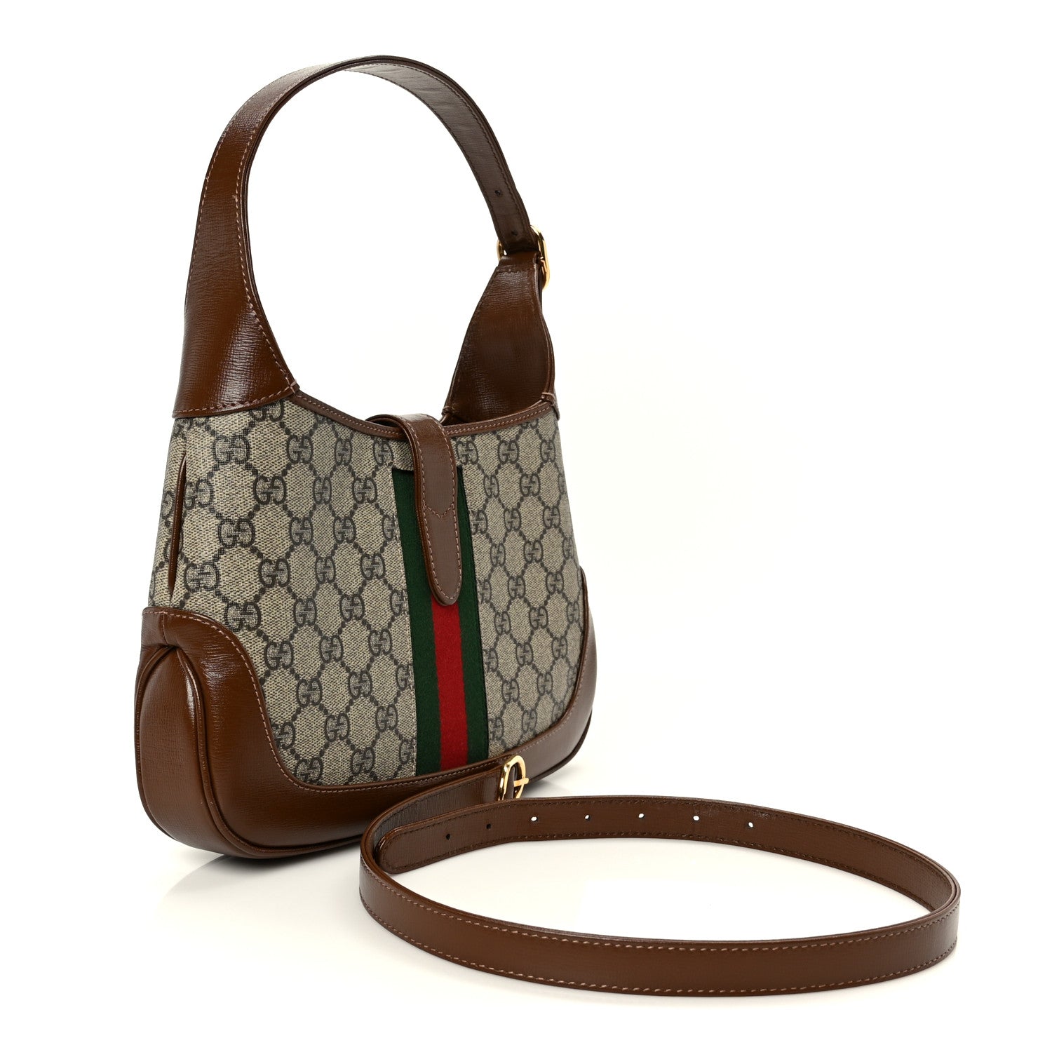 Gucci GG Supreme Monogram Azalea Calfskin Web Small Jackie 1961 Hobo Beige Ebony Brown Sugar
