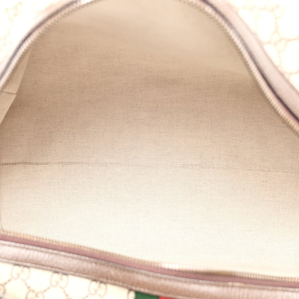 Gucci GG Supreme Monogram Textured Dollar Calfskin Web Medium Ophidia Carry-On Duffle Bag Beige Ebony New Acero